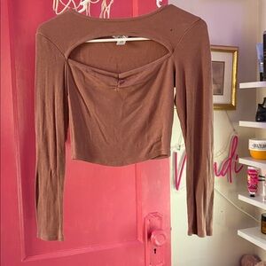 Bozzolo Brown Long Sleeve Crop Top